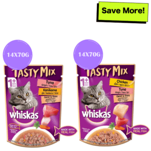 Whiskas Chicken With Tuna & Carrot and Tuna with Kanikama & Carrot in Gravy Tasty Mix Adult Cat Wet Food Combo - 28x70g
