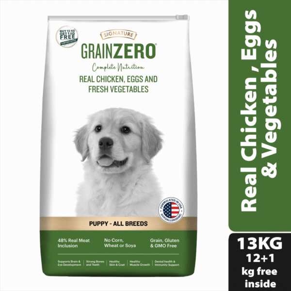 Signature Grain Zero Real Chicken, Egg and Vegetables Puppy Dog Dry Food - 12kg+1kg (Free Inside)