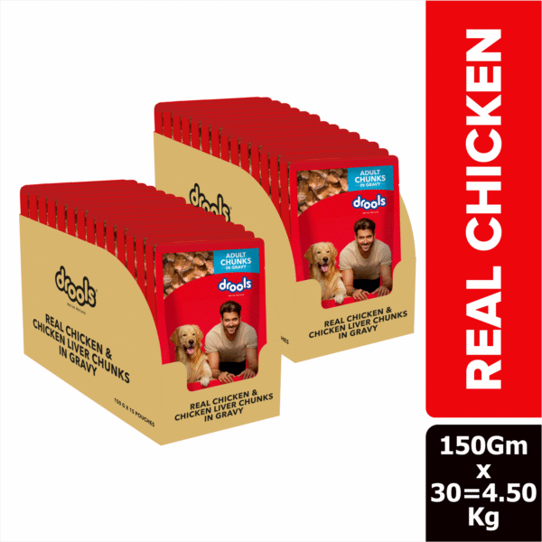 Drools Real Chicken & Chicken Liver Chunks in Gravy Adult Dog Wet Food - 5+1x150g