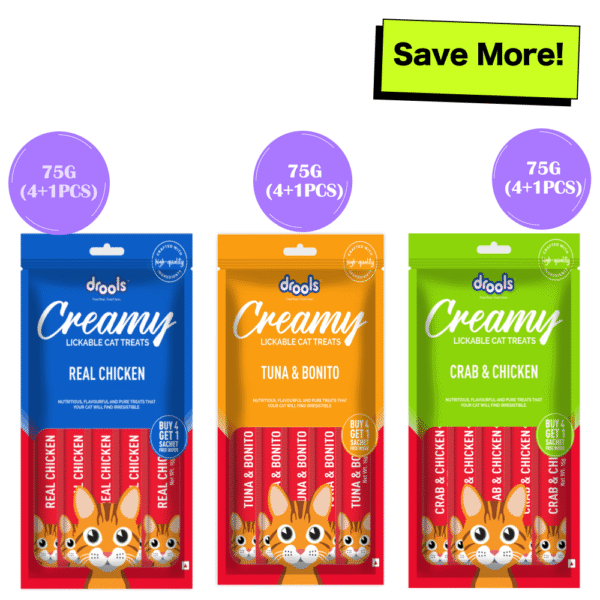 Drools Tuna & Bunito, Crab & Chicken and Real Chicken Creamy Cat Treats Combo - 3x75g (15pcs)