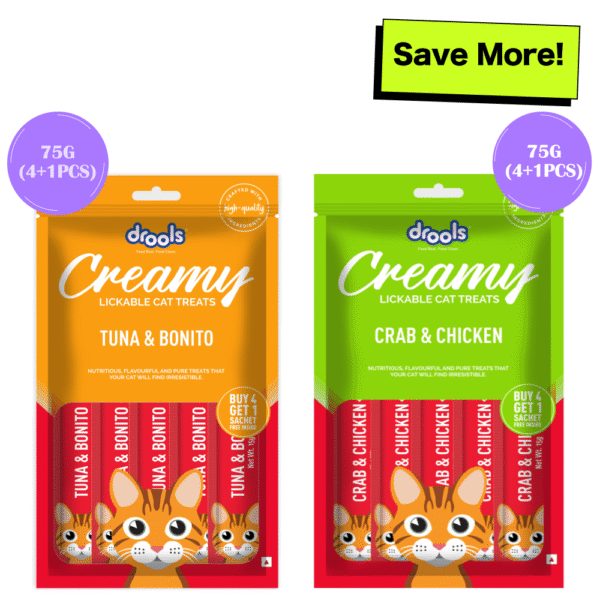 Drools Tuna & Bunito and Crab & Chicken Creamy Cat Treats Combo - 2x75g (10pcs)