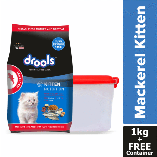 Drools Mackerel Kitten (1 to 12 Months) Cat Dry Food - 1kg (Free Container)