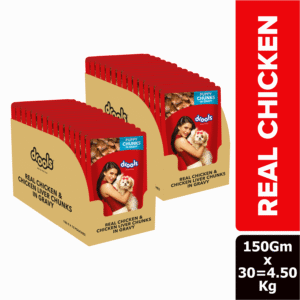 Drools Real Chicken & Chicken Liver Chunks in Gravy Puppy Dog Wet Food - 10+2 x 150g