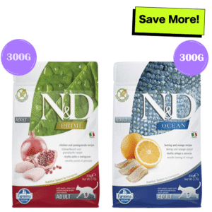 Farmina N&D Prime Chicken & Pomegranate and Ocean Herring & Orange Grain Free Adult Cat Dry Food Combo - 300g+300g