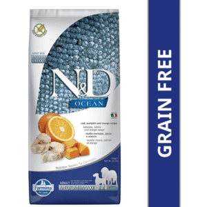 Farmina N&D Ocean Codfish Orange & Pumpkin Grain Free Adult Medium Maxi Dog Dry Food - 12kg