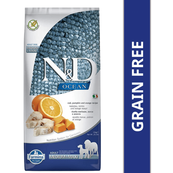 Farmina N&D Ocean Codfish Orange & Pumpkin Grain Free Adult Medium Maxi Dog Dry Food - 2.5kg
