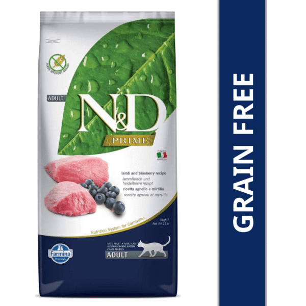 Farmina N&D Prime Lamb & Blueberry Grain Free Adult Cat Dry Food - 3kg (2x1.5kg)+5kg Scoopy Litter