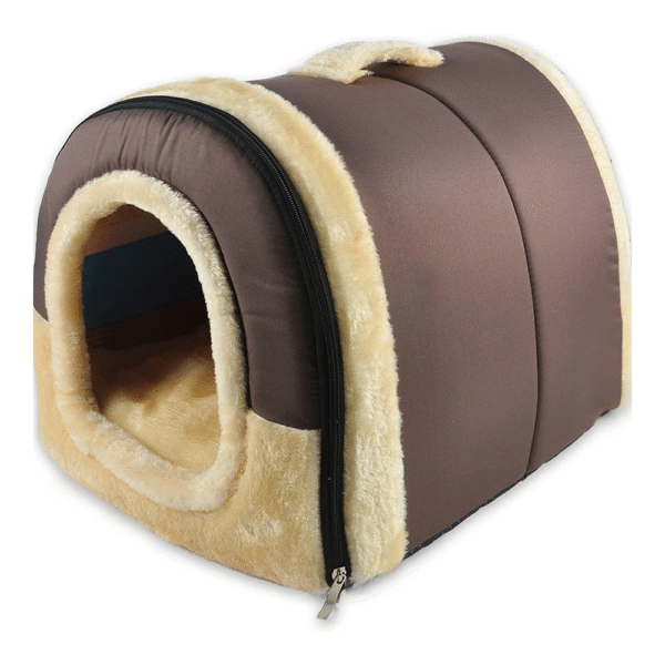 Fluffy's Pawsome Igloo 2 in 1 Foldable Ultra Soft Pet House Bed for Dogs and Cats (Brown) - S