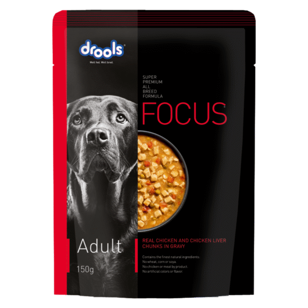 Drools Focus Real Chicken & Chicken Liver Chunks in Gravy Adult Dog Wet Food (150g) - 150g
