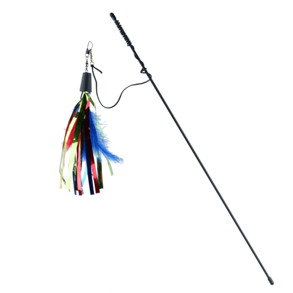 Basil Cat Teaser with Feathers & Bell for Cats (Multi Colour) - 25cm