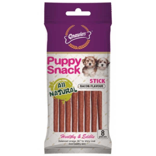 Gnawlers Puppy Snack Stick Bacon Flavoured Dog Treats - 80g