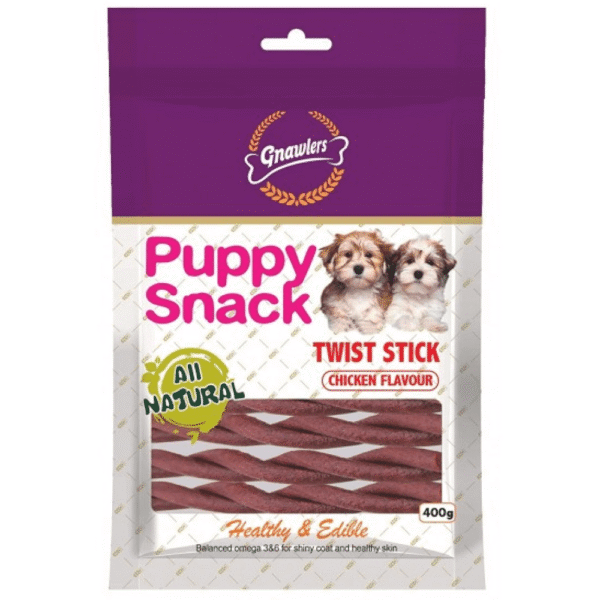 Gnawlers Puppy Snack Twist Stick Chicken Flavoured Dog Treats - 400g