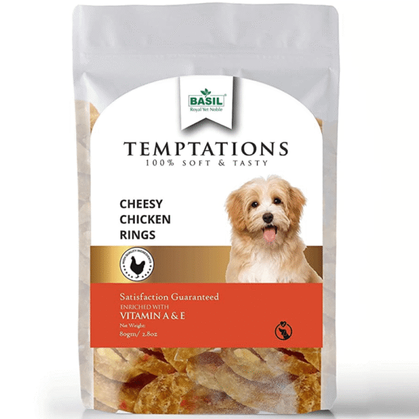 Basil Temptations Cheesy Chicken Rings Dog Treat - 2x80g