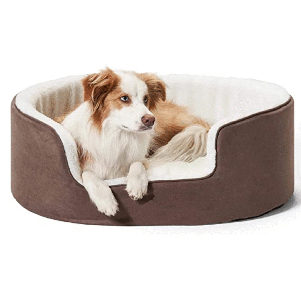 Fluffy's Petslover Warm Fleece Winter Round Shape Reversible Ultra Soft Bed with Cushion Pillow for Dogs and Cats (Brown) - M
