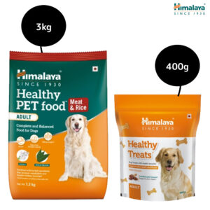 Himalaya Meat & Rice Healthy Pet Dry Food and Chicken Healthy Treats Adult Dog Combo - 3kg+400g