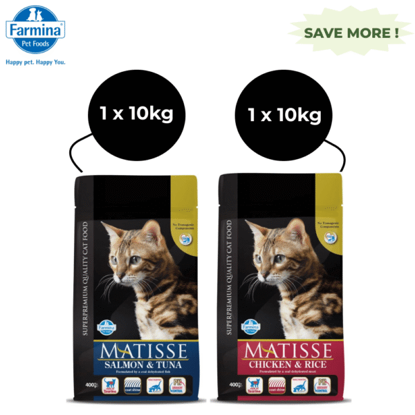 Farmina Matisse Salmon & Tuna and Chicken & Rice Adult Cat Dry Food Combo (10kg+10kg) - 10kg+10kg