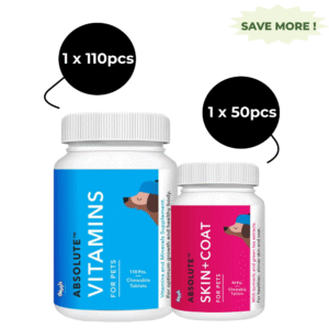 Drools Absolute Skin & Coat and Absolute Vitamin Supplement Tablets for Dogs Combo - 50pcs+110pcs