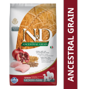 Farmina N&D Chicken & Pomegranate Ancestral Grain Senior Medium Maxi Dog Dry Food - 12kg