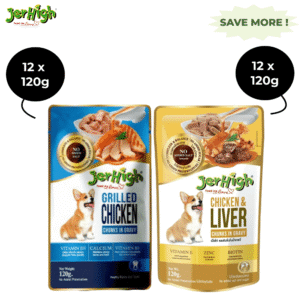 JerHigh Chicken Grilled in Gravy and Chicken And Liver in Gravy Dog Wet Food Combo - 24x120g