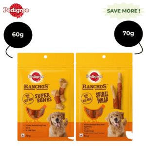 Pedigree Ranchos Spiral Wrap Chicken & Smokey Lamb and Ranchos Super Bones Chicken & Milk Dog Treats Combo - 60g+70g