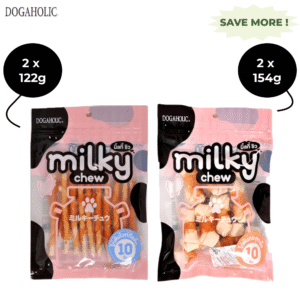 Dogaholic Milky Chew Chicken Stick Style and Bone Style Dog Treats Combo (2+2) - 2x122g + 2x154g