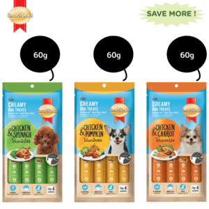 SmartHeart Chicken & Carrot, Chicken & Pumpkin and Chicken & Spinach Dog Creamy Treat Combo - 3x60g (12pcs)