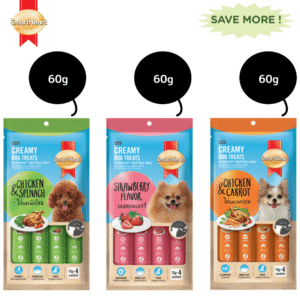 SmartHeart Chicken & Carrot, Chicken & Spinach and Chicken & Strawberry Dog Creamy Treat Combo - 3x60g (12pcs)