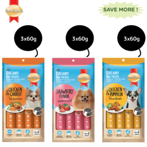 SmartHeart Chicken & Carrot, Chicken & Pumpkin and Chicken & Strawberry Dog Creamy Treat Combo - 3x60g (12pcs)
