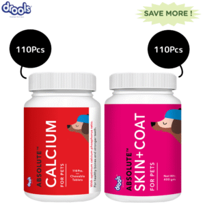 Drools Absolute Skin & Coat and Absolute Calcium Dog Supplement Tablets Combo - 110pcs+110pcs