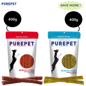 Purepet Chicken and Mutton Flavour Munchy Sticks Dog Treat Combo - 400g+400g
