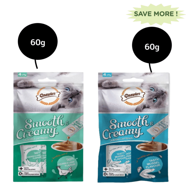 Gnawlers Chicken and Liver And Mussel Flavour Creamy Cat Treats Combo - 2x60g (8pcs)