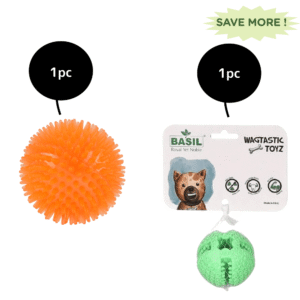 Basil Squeaky Rubber Ball and Treat Dispensing Solid Chew Ball Toys Combo for Dogs - Pack of 2