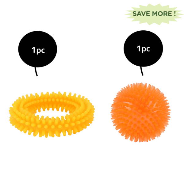 Basil Teething Ring Chew Toy and Squeaky Rubber Ball Toy Combo for Dogs - Pack of 2