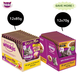 Whiskas Chicken Gravy and Chicken With Tuna And Carrot in Gravy Adult Cat Wet Food Combo - 12x85g + 12x70g