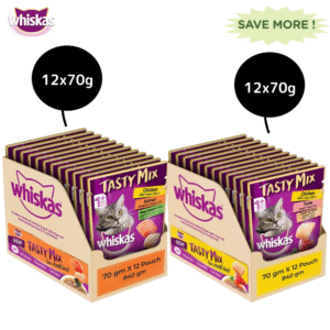 Whiskas Chicken With Salmon Wakame Seaweed in Gravy and Chicken With Tuna And Carrot in Gravy Adult Cat Wet Food Combo - 24x70g