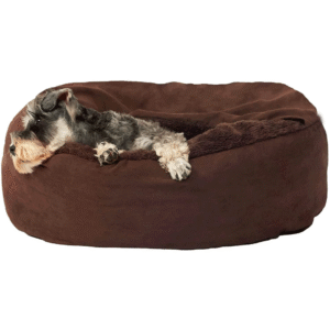 Fluffy's Pawsome Snug Style Hooded Cuddler Bed with Attached Blanket for Dogs and Cats (Brown) - L