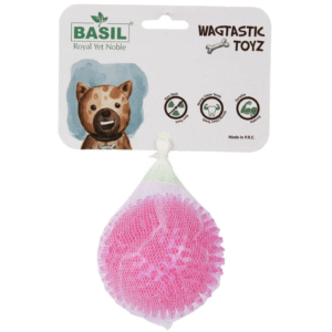 Basil Squeaky Rubber Ball Toy for Dogs (Pink) - 6cm