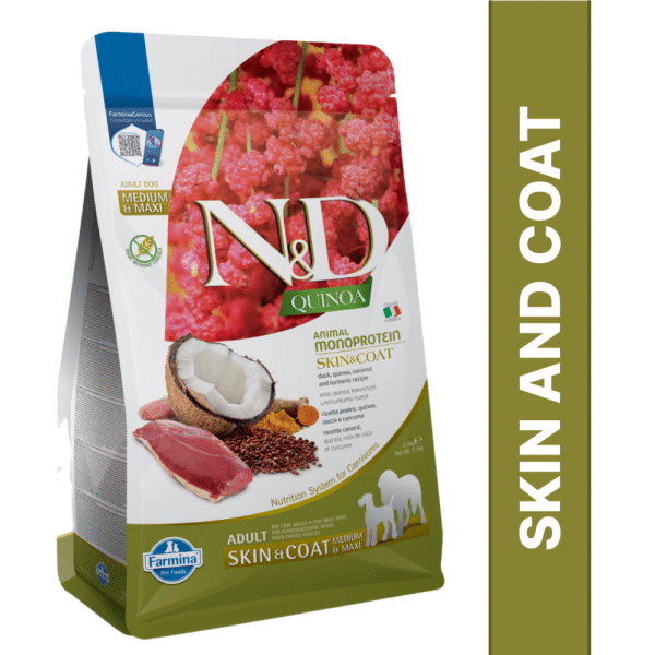 Farmina N&D Quinoa Duck Coconut & Turmeric Skin & Coat Grain Free Adult Medium & Maxi Dog Dry Food - 5kg (2x2.5kg)
