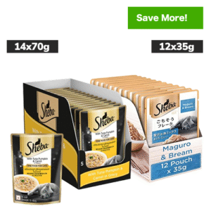 Sheba Maguro & Bream Fish and Tuna Pumpkin & Carrot In Gravy Rich Premium Cat Wet Food Combo - 14x70g+12x35g