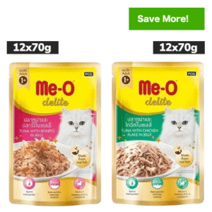 Me O Delite Tuna with Bonito and Tuna with Chicken Flake in Jelly Cat Wet Food Combo - 24x70g