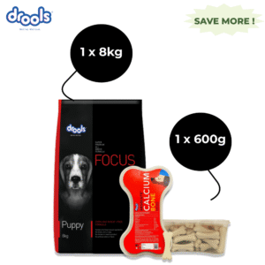 Drools Focus Super Puppy and Absolute Calcium Bone Jar Dog Dry Food Combo - 8kg+600g