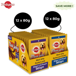 Pedigree Roasted Lamb Meat Treats and Barbecued Chicken Meat Jerky Adult Dog Treats Combo (12+12) - 24x80g