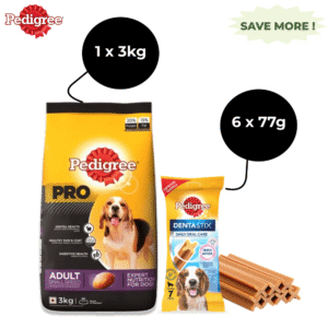 Pedigree PRO Dry Food for Small Breed and Dentastix Oral Care Adult Dog Treats Combo - 3kg + 6x77g