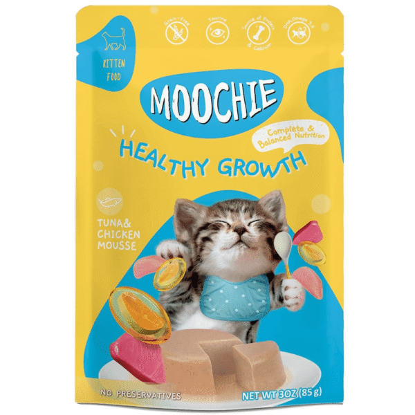 Moochie Tuna Chicken and Salmon Oil Grain Free Healthy Growth Cat Treat - 12x85g