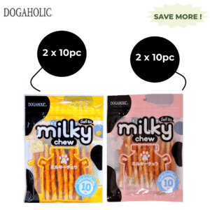 Dogaholic Milky Chew Cheese Chicken and Milky Chew Chicken Stick Style Dog Treats Combo (2+2) - 4x20pcs