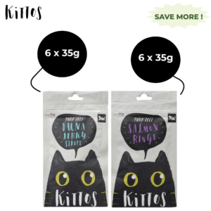 Kittos Purr Fect Tuna Jerky Strips and Salmon Rings Cat Treats Combo - 12x35g