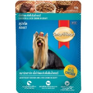 SmartHeart Chicken & Liver Chunks in Gravy Adult Dog Wet Food - 12x80g