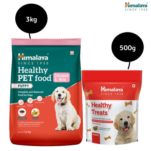 Himalaya Chicken & Milk Healthy Dry Food and Chicken Healthy Treats Puppy Combo - 3kg+500g