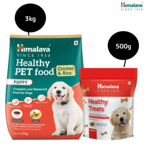 Himalaya Chicken & Rice Healthy Pet Dry Food and Chicken Healthy Treats Puppy Combo - 3kg+500g