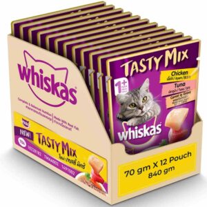 Whiskas Chicken With Tuna And Carrot in Gravy and Seafood Cocktail With Wakame Seaweed in Gravy Adult Cat Wet Food Combo - 24x70g